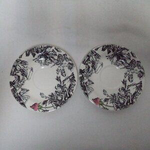 Gien France Set 2 Esquisse Vintage porcelain Pink Rose Floral Saucer 5.3"